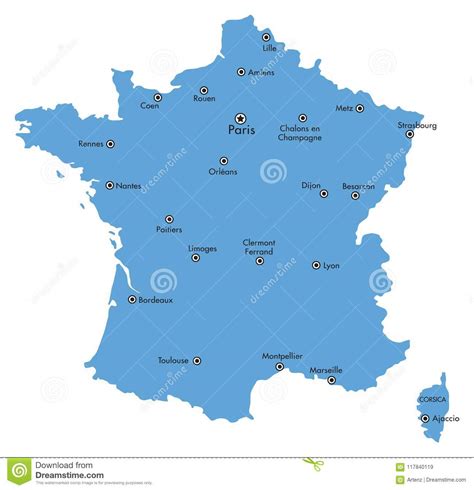 Vector Map Of France Isolated With Major Cities Stock Vector