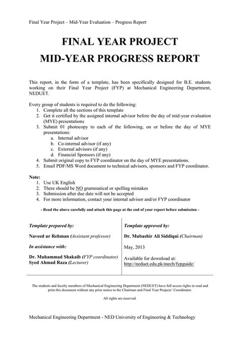 Information and guidelines for final year projects in the department of informatics. FINAL YEAR PROJECT MID-YEAR PROGRESS REPORT