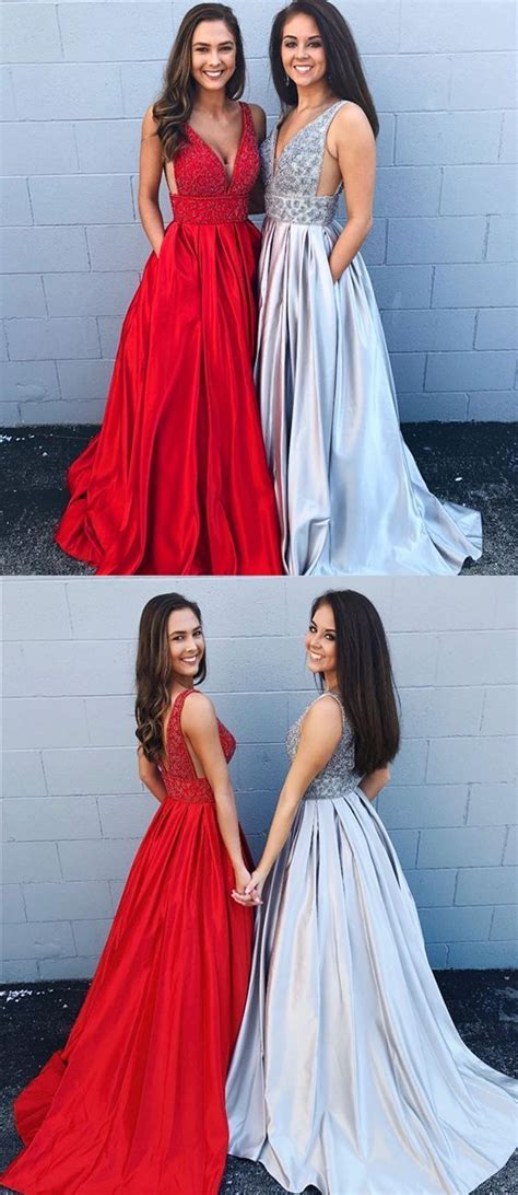Sparkly Red A Line Prom Dress With Pockets Senior Graduation Formal Party Dressgdc1177