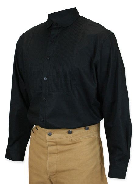 1800s Mens Black Cotton Solid Bankerclub Collar Dress Shirt 19th