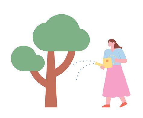 A Woman Is Watering A Tree With A Watering Can 2203689 Vector Art At