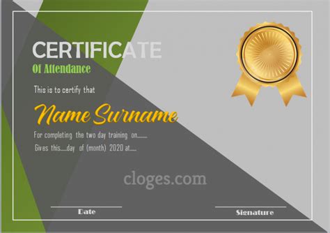 Formal Editable Certificate Of Attendance Template Word