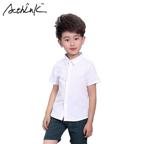 Acthink New Boys Summer White Dress Shirts Kids Short Sleeve Turn Down