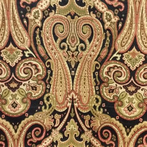 Beth Black Woven Chenille Floral Paisley Upholstery Fabric Swatch