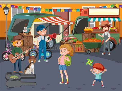 People At The Flea Market Stock Vector Illustration Of Busking 242163981
