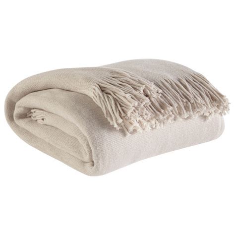 Ivory Fringed Halley Knitted Throw Blanket By Temple And Webster Style