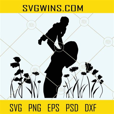 Floral Mother And Son Silhouette Svg Mother Son Svg Mother Son Love