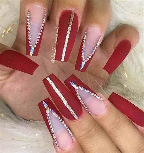 red bling coffin nails nails design  rhinestones red nails red acrylic nails