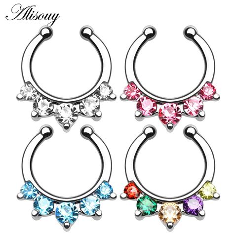 Alisouy 1pcs Women Nose Rings Crystal Fake Nose Ring Septum Piercing Hanger Clip On Body Jewelry