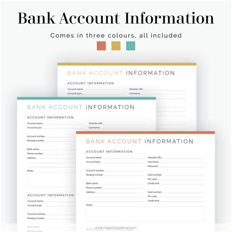 Bank Account Information Fillable Printable Pdf Finance Etsy