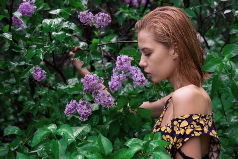 wallpaper model blonde flowers profile wet hair bare shoulders women outdoors nature