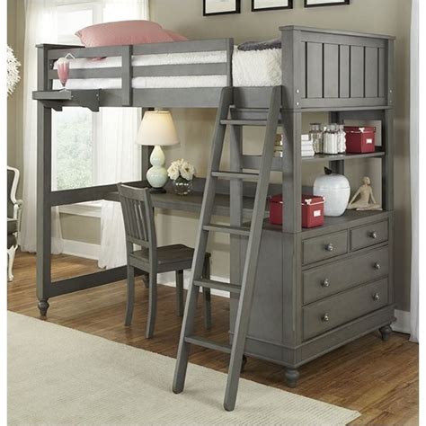 Rosebery Kids Twin Loft Bed With Desk And Shelf In Stone