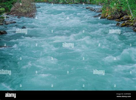 The Altai Mountain River Is Blue Filmed Horizontally Stock Photo Alamy