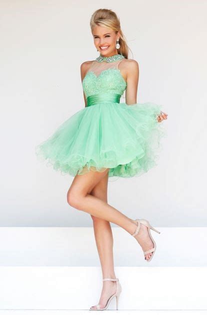 Create a memorable experience wearing a green wedding dress from wedding dress fantasy. Ball Gown High Neck Keyhole Back Short Mint Green Tulle ...
