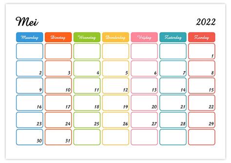 Mooie Kalender Planner Mei 2022