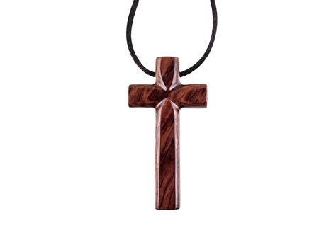 Large Wood Cross Necklace Hand Carved Wooden Cross Pendant Etsy