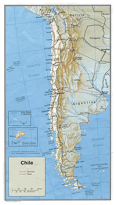 Large Political Map Of Chile With Relief Roads And Major Cities 1974 Chile South America