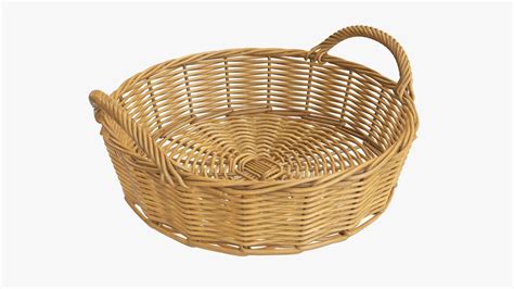 Wicker Basket Round With Handle Medium Brown 3d Model Cgtrader