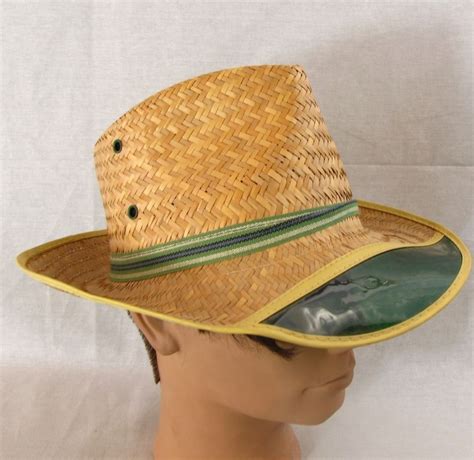 Straw Hat With Green Visor Vintage Farmer Trucker Large Fedora L Green