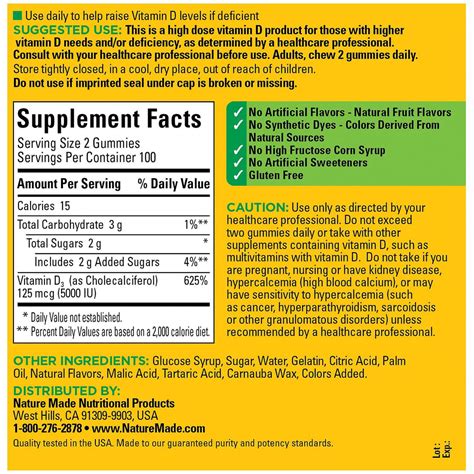 Nature Made Extra Strength Vitamin D3 5000 Iu 125 Mcg Gummies 200 C