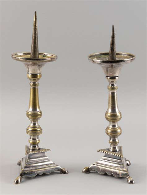 Lot Assembled Pair Of Brass Pricket Candlesticks Late 18thearly 19th