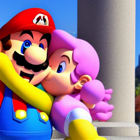 Prompthunt Super Mario In Tights Kissing Princess Peach In Yoga Pants