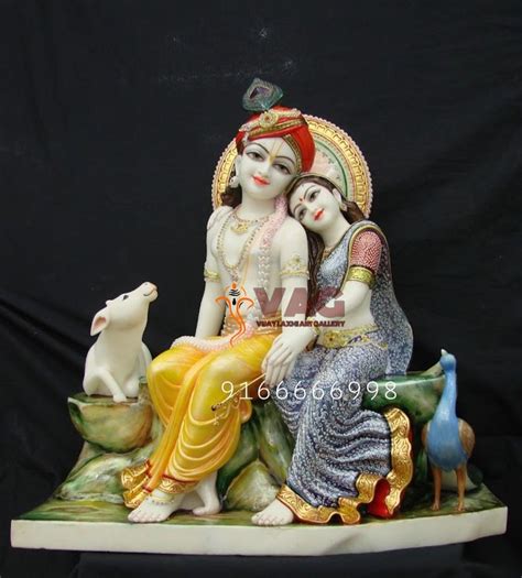 White Painted Makrana Marble Radha Krishna Statues For Worship Size