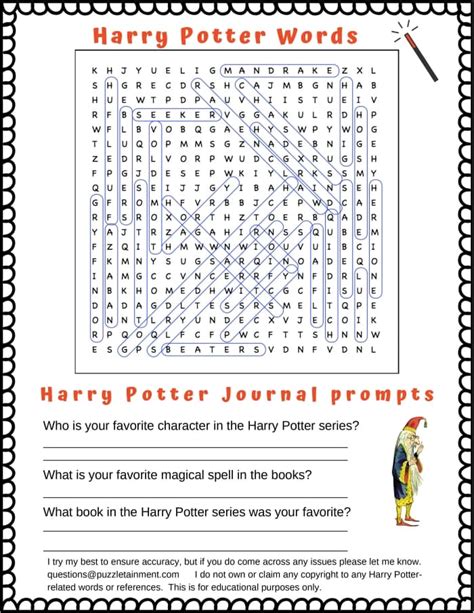Free Printable Harry Potter Characters Word Search Ha