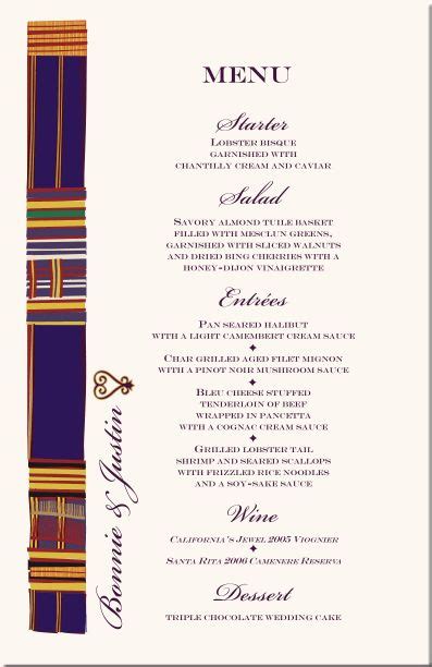 Download, print or send online with rsvp for free. Africa dishes | African American Wedding Menu Cards ...