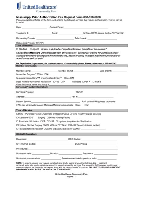 Fillable Mississippi Prior Authorization Fax Request Form Printable Pdf