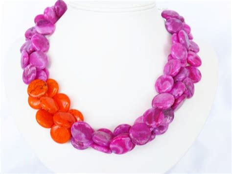 Pink And Orange Necklace Asymmetrical Pink By Wildflowersandgrace