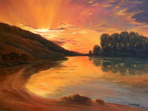 Art And Collectibles Oil Oil Painting On Canvas Original Landscape Sunset