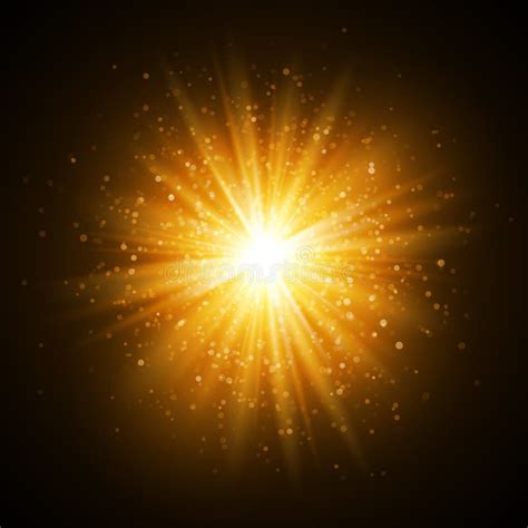 Star Burst With Sparkles Light Effect Gold Glitter Texture Stock