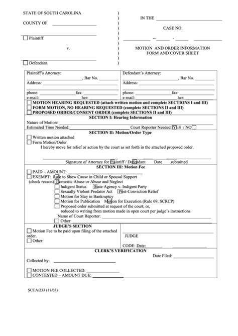 Form Scca233 Motion And Order Information Form And Cover Sheet