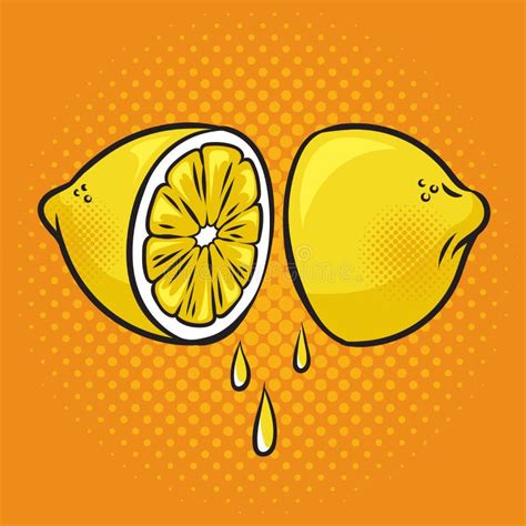 Cut Lemon With Juice Comic Book Pop Art Raster Stock Illustration