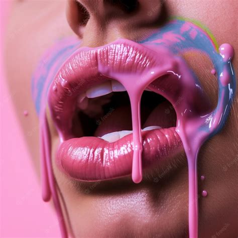 Premium Ai Image A Woman With Pink Lips And Pink Paint Dripping Down