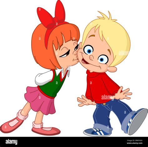 Young Girl Kissing A Boy On His Cheek Stock Vector Image And Art Alamy