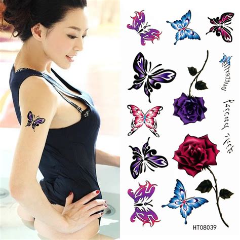 Sex Products Women Fake Temporary Tattoo Stickers Waterproof Butterfly Rose Arm Leg Small Body