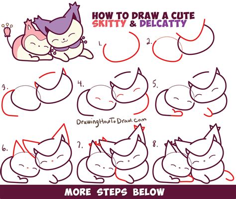 Learn How To Draw Delcatty And Skitty Cute Kawaii Chibi From