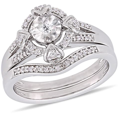 Sterling Silver Diamond Halo Bridal Ring Set Ebay