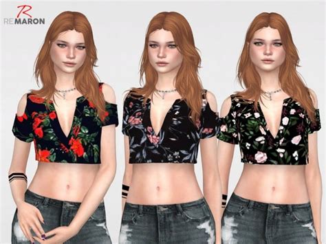 Floral Cropped Top For Women 02 By Remaron At Tsr Sims 4
