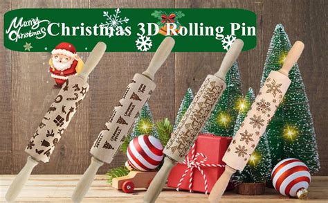 Christmas Engraved Designs Rolling Pin Embossed Wooden 3d