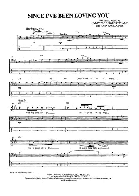 since i ve been loving you sheet music by led zeppelin for bass tab sheet music now