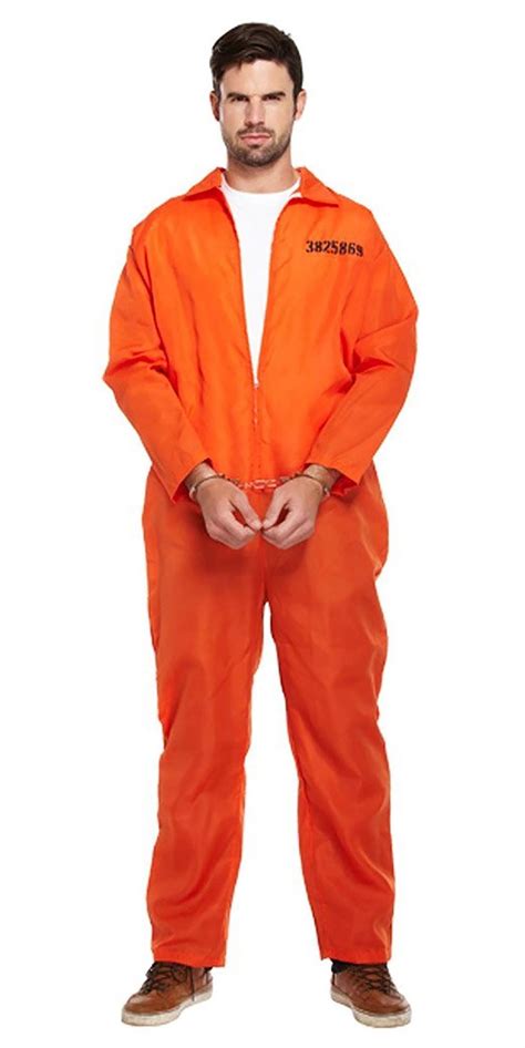 Adults Classic Orange Prisoner Jumpsuit Prison Inmate Fancy Dress Costume Outfit Ebay