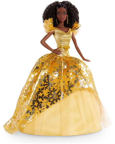 Buy Barbie Signature 2020 Holiday Barbie Doll 12 Inch Brunette Curly Hair In Golden Gown With