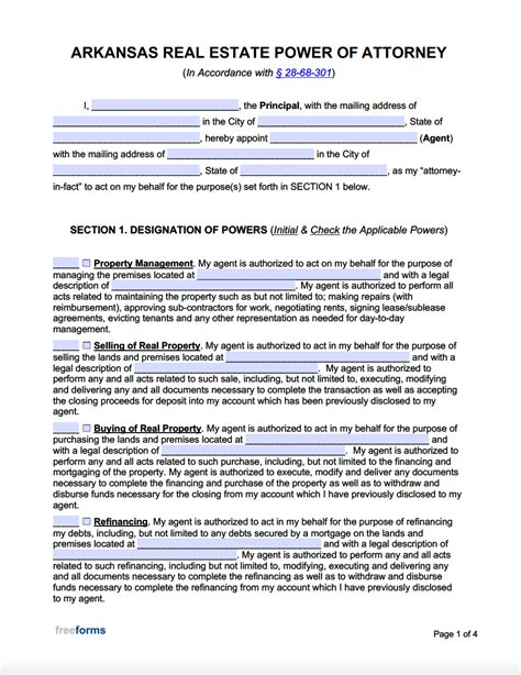 Free Arkansas Real Estate Power Of Attorney Form Pdf Word