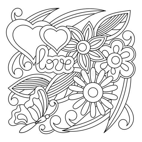 Cartoon Hand Drawn Love Pattern Coloring Book Line Art With Hearts