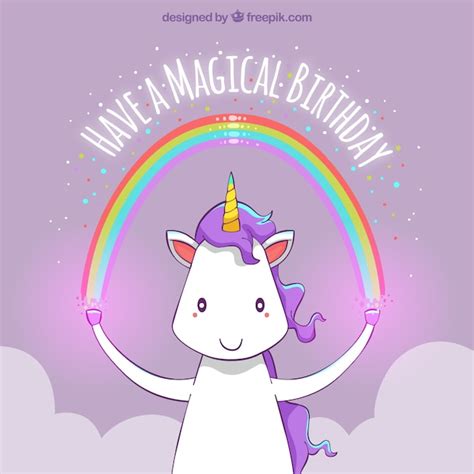 Happy Birthday Unicorn Background With A Rainbow Free Vector