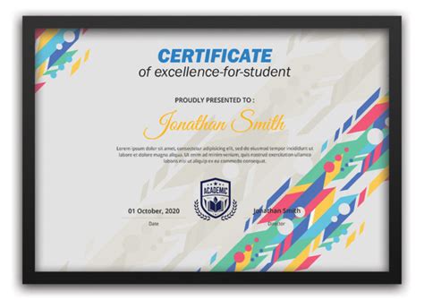 Excellence For Student Certificate Template Free Psd Room