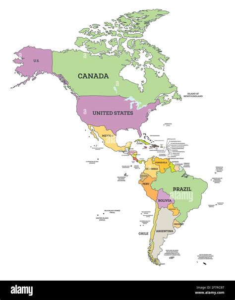 Mapa Político De América Del Sur Y Del Norte En La Proyección Mercator